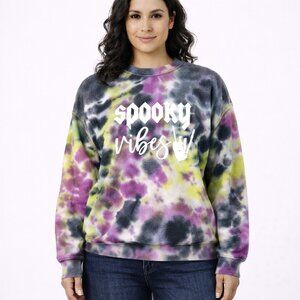 Spooky Vibes Tie-Dye Multi Crew Neck Sweatshirt Comfy Gift Fall Halloween Winter